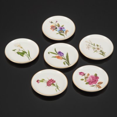 купить Набор из 6-ти розеток, украшенный цветочными композициями, Furstenberg Porcelain Manufactory (Фюрстенберг), фарфор, деколь, золочение, Германия, 1956-1980 гг.