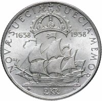 купить Швеция 2 кроны 1938 "300 лет поселению Делавэр"