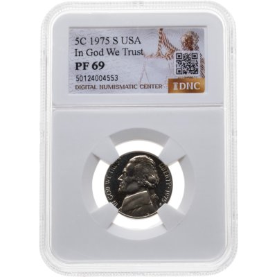 купить США 5 центов (cents) 1975 S Proof "Jefferson Nickel (Джефферсон)" в слабе DNC PF69
