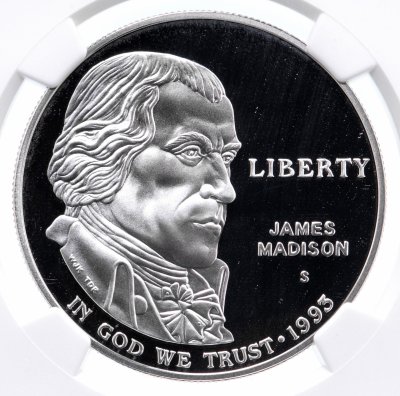 купить США 1 доллар (dollar) 1993 S Proof "Билль о правах, Джеймс Мэдисон" в слабе NGC PF69