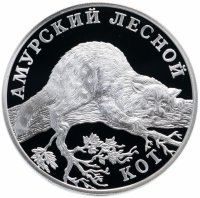 Купить 1 рубль 2004 СПМД Proof амурский лесной кот (Красная книга)