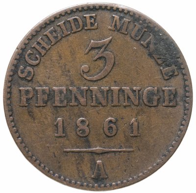 купить Пруссия 3 пфеннига (pfenninge) 1861 A