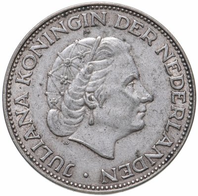 купить Нидерланды 2 1/2 гульдена (gulden) 1959-1966, случайный год с портретом Королевы Юлианы