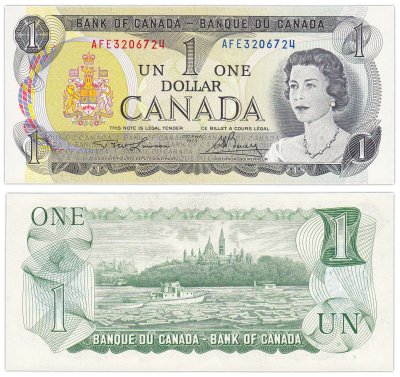 купить Канада 1 доллар 1973 (Pick 85a(2)) Подпись Lawson & Bouey