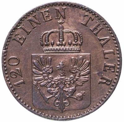 купить Пруссия 3 пфеннига (pfenninge) 1863 Знак монетного двора: "A" - Берлин