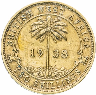 купить Британская Западная Африка 2 шиллинга (shillings) 1938 отметка монетного двора: "H" - Хитон, Бирмингем