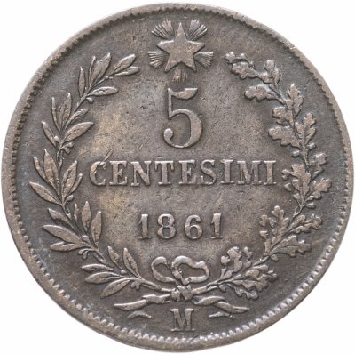 купить Италия 5 чентезимо (centesimi) 1861 M, знак монетного двора: "M" - Милан