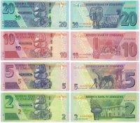 купить Зимбабве - набор 2 + 5 + 10 + 20 долларов 2019-2020 года - ФАУНА гибрид UNC Новинка