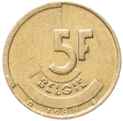 купить Бельгия 5 франков (francs) 1988 на голландском - 'BELGIE'