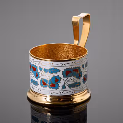 купить Подстаканник "Орехи" (белый фон), латунь, эмаль, Ленинградская ювелирная фабрика, СССР, 1970-1980 гг.