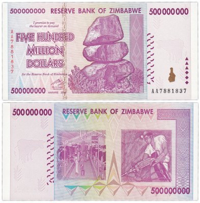 купить Зимбабве - 500000000 (500 миллионов) долларов 2008 Скотоводство, шахтер Корова Pick 82