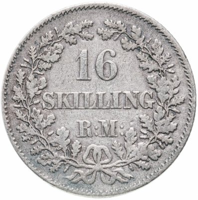 купить Дания 16 скиллингов ригсмонт (skilling rigsmont) 1857