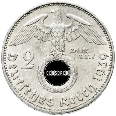 купить Германия, Третий Рейх 2 рейхсмарки (reichsmark) 1939 знак монетного двора "J"- Гамбург