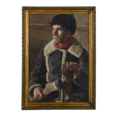 купить Картина "Портрет плотника" (на обороте второй портрет), неизвестный художник, холст, масло, СССР, 1950-1960 гг.