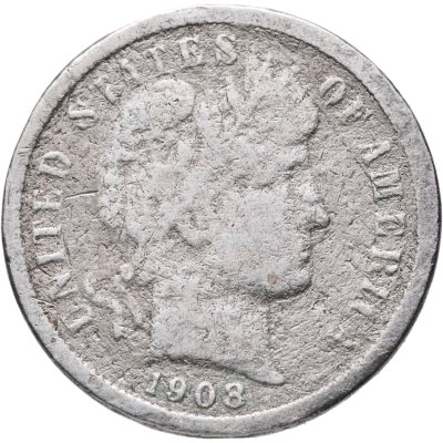 купить США 10 центов (дайм, one dime) 1908 Barber Dime Без отметки монетного двора