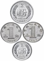 купить Китай набор из 4 монет 1, 2 фень и 1 цзяо 1955-2018, случайная дата