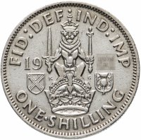 купить Великобритания 1 шиллинг (shilling) Шотландский шиллинг - лев, сидящий на короне 1937-1946, случайная дата