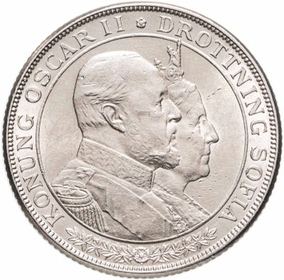 купить Швеция 2 кроны 1907 "50 лет свадьбе Короля Оскара II и Леди Софии"