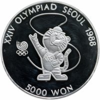 купить Южная Корея 5000 вон (won) 1986 XXIV летние Олимпийские Игры, Сеул 1988 - Талисман