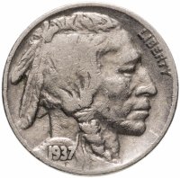 Купить США 5 центов (cents) 1937 Buffalo Nickel Без отметки монетного двора