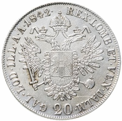 купить Австрия 20 крейцеров (kreuzer) 1842 C знак монетного двора "C" - Прага