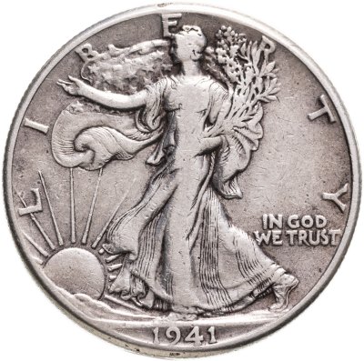 купить США 50 центов (1/2 доллара, half dollar) 1941 Walking Liberty Half Dollar Без отметки монетного двора