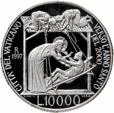 купить Ватикан 10000 лир 1997 Святой Год 2000 - Исцеление парализованного
