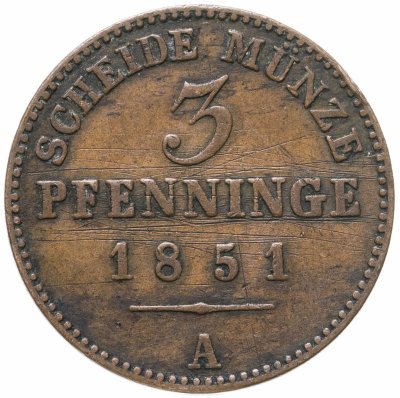 купить Пруссия 3 пфеннига (pfenninge) 1851 A