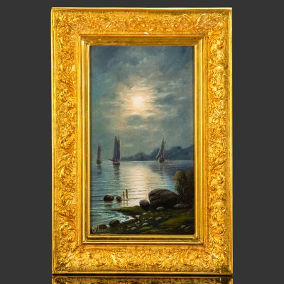 купить Картина "Морской пейзаж" в раме с рельефным декором, подпись "Сollianos" (артель художников), холст, масло, дерево, золочение, Российская империя, 1890-1915 гг.
