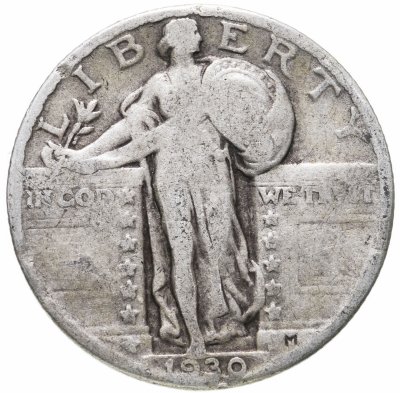 купить США 25 центов (квотер, 1/4 доллара, quarter dollar) 1930 Standing Liberty Quarter Без отметки монетного двора