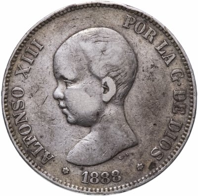 купить Испания 5 песет (pesetas) 1888