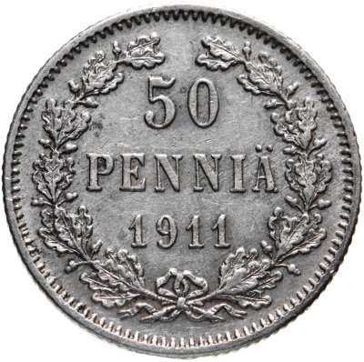 купить 50 пенни (pennia) 1911 L, монета для Финляндии