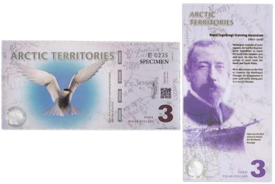купить Сувенирная банкнота Арктические территории 3 доллара 2011
