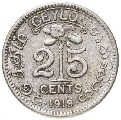 купить Цейлон 25 центов (cents) 1919