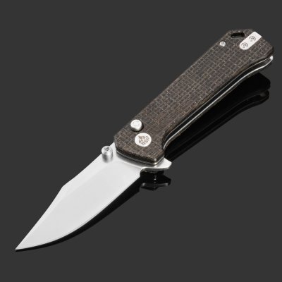купить Складной нож QSP Grebe Folder stonewash (QS147-A1), сталь 14C28N, рукоять Dark Brown Micarta