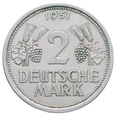 купить Германия 2 марки 1951, знак монетного двора: "J" - Гамбург