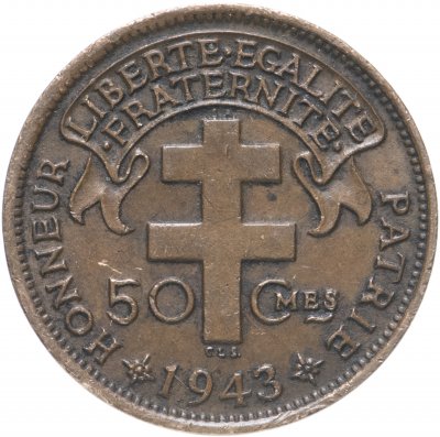 купить Французская Экваториальная Африка 50 сантимов (centimes) 1943