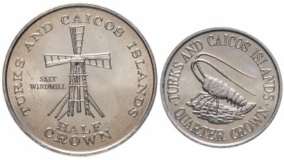 купить Тёркс и Кайкос набор из двух монет 1981 года - 1/4 и 1/2 кроны (crown)