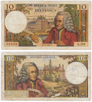 купить Франция 10 франков образца 1963 (1963-1973) Voltaire (Вольтер) Type (Pick 147)