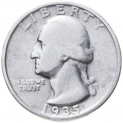 купить США 25 центов (квотер, 1/4 доллара, quarter dollar) 1935 Washington Quarter Без отметки монетного двора