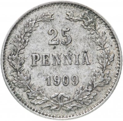 купить 25 пенни 1909 L, монета для Финляндии