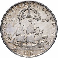 купить Швеция 2 кроны 1938 "300 лет поселению Делавэр"