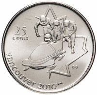 Купить Канада 25 центов (cents) 2008 "XXI зимние Олимпийские Игры, Ванкувер 2010 - Бобслей"
