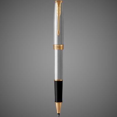 купить Ручка роллер Parker Sonnet Stainless Steel GT, стержень: F, цвет чернил: black, в подарочной упаковке, Металлы: латунь, нержавеющая сталь, позолота, позолота, 2026 г.