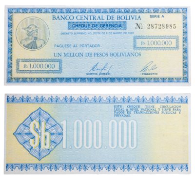 купить Боливия 1000000 песо боливиано 1985 года P-190а