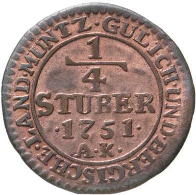 купить Германия, герцегство Юлих-Берг 1\4 штубера 1751