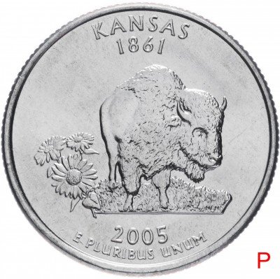купить США 1/4 доллара (квотер, 25 центов) 2005 P "Штат Канзас"