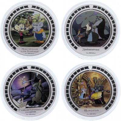 купить Острова Кука набор из 4-х монет 2 доллара 2008 Proof "Советские мультфильмы "Ребята, давайте жить дружно! - Щелкунчик, Леопольд, Дюймовочка, Солдатик ""