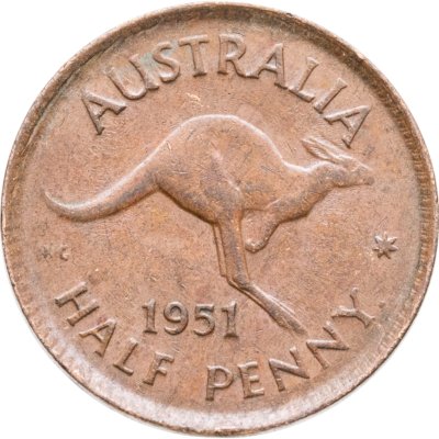 купить Австралия 1/2 пенни (penny) 1951 Точка после "PENNY"
