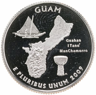 купить США 25 центов (квотер, 1/4 доллара, quarter dollar) 2009 S Proof Гуам (Guam) знак монетного двора "S" - Сан-Франциско